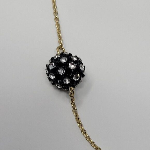 Ann Taylor Rope Necklace Gold Tone Chain Satellite Black Rhinestones Spheres - Picture 4 of 12